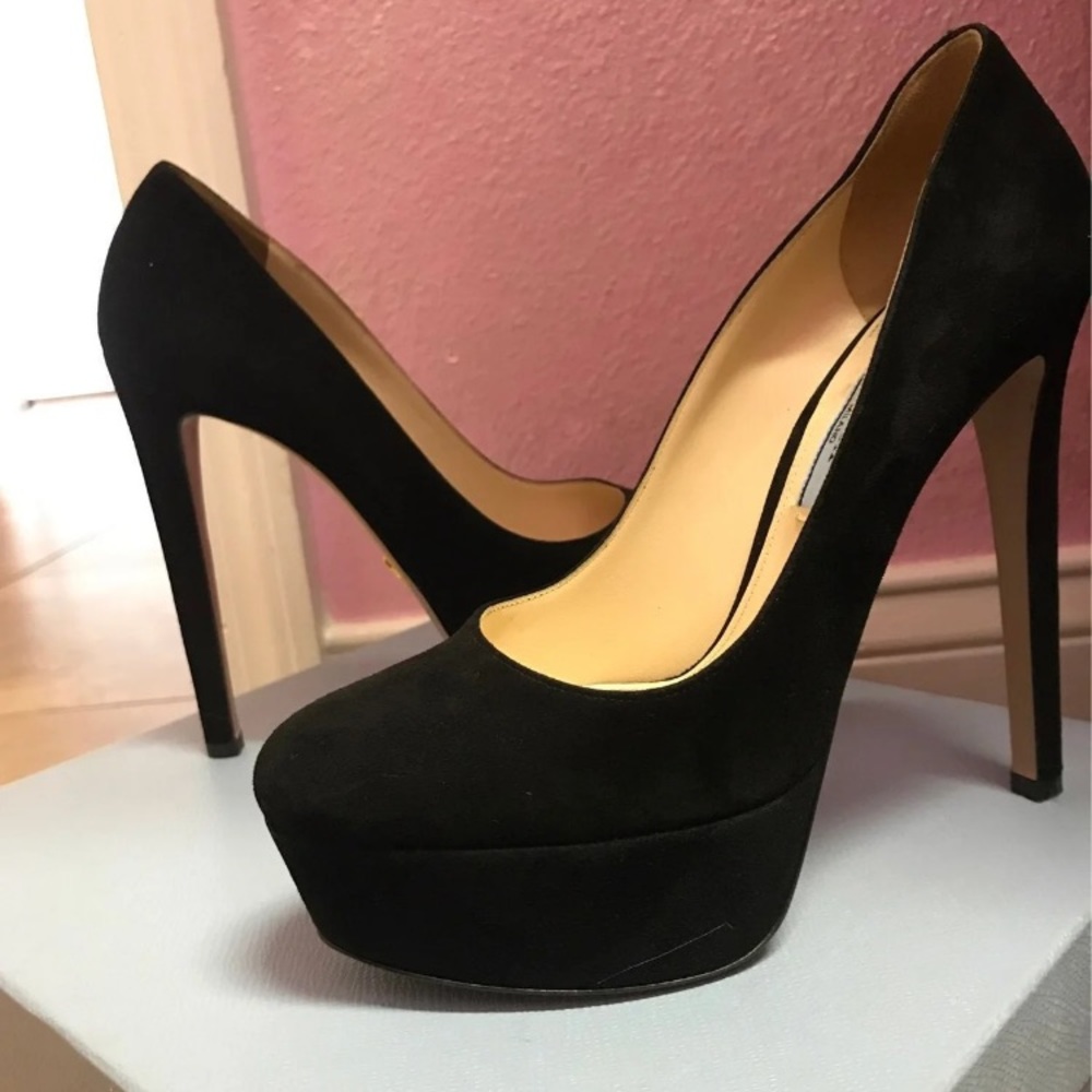 Prada black suede heels
